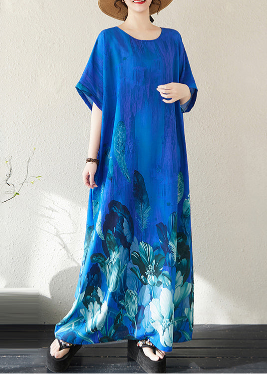 Peacock Blue Summer Bohemian Holiday Oversized Print Dress