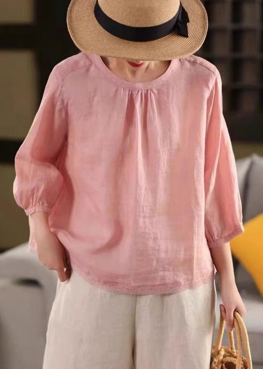 Oversized Bracelet Patchwork Bohemian Pink Sleeve Shirts Linen