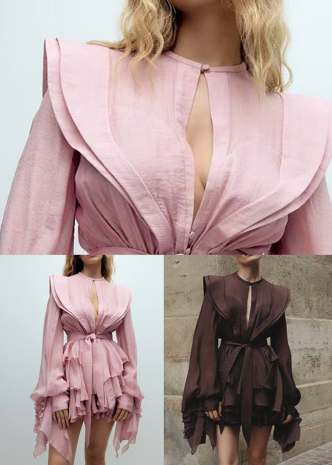 Cotton Lantern Pink Bohemian Mini Dress Sleeve Ruffled