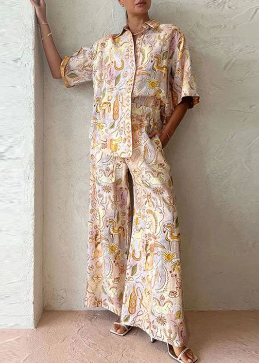 Bohemian Leg Pieces Two Pants And Print Shirts Summer Wide Set