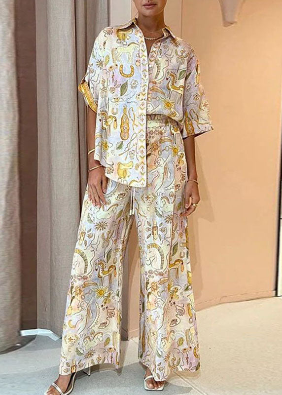 Bohemian Leg Pieces Two Pants And Print Shirts Summer Wide Set