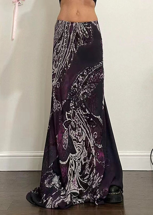 Bohemian Purple Print Draping A Line Skirt Spring YF034