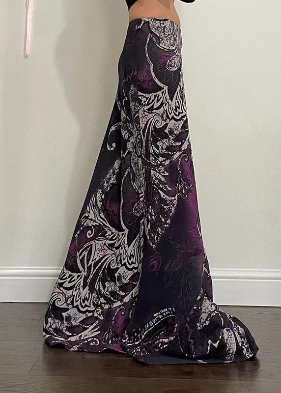 Bohemian Purple Print Draping A Line Skirt Spring YF034