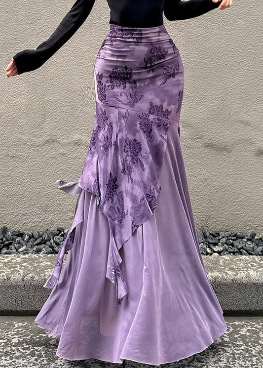 Bohemian Purple Print Patchwork Tulle Wraped Skirts Spring YP004