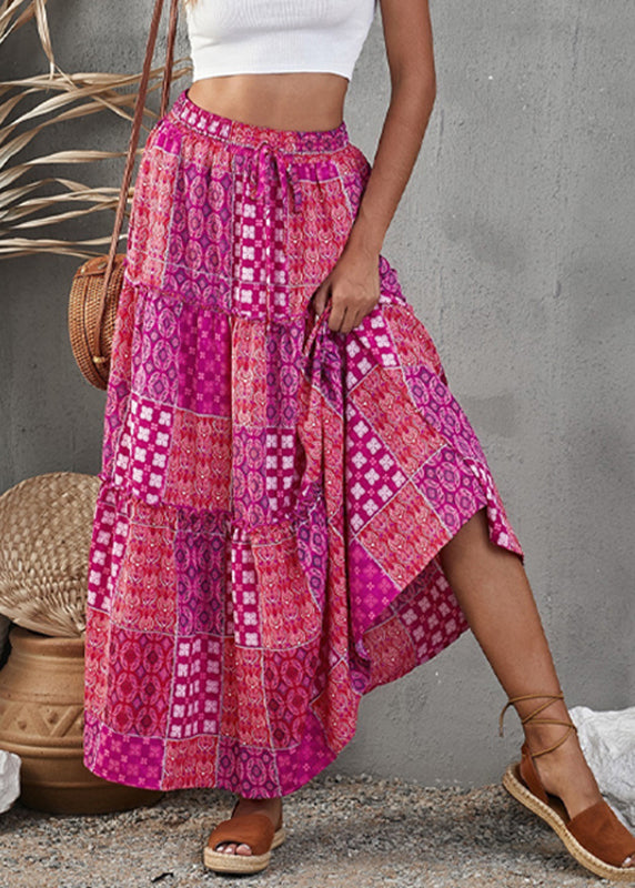 Purple Line Ruffled Skirt Patchwork Print A Bohemian