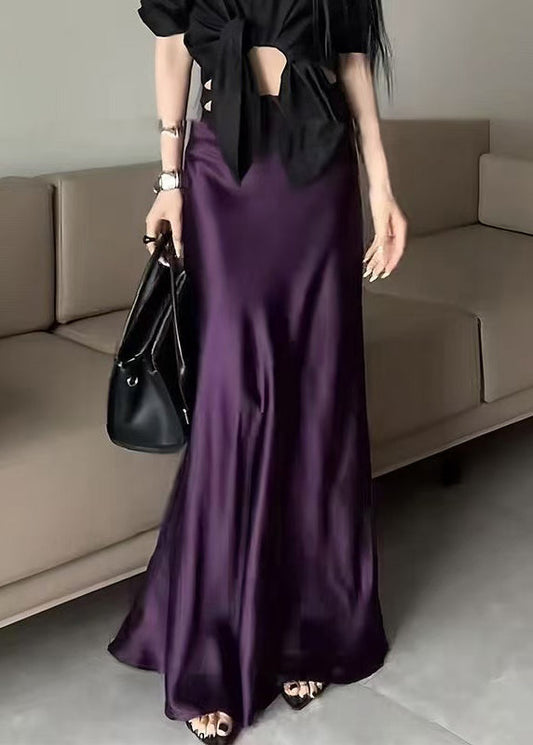 High Solid Waist Silk Purple Summer Skirts Bohemian