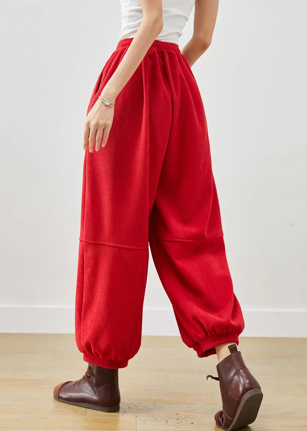 Bohemian Red Oversized Pockets Corduroy Pants Winter Ada Fashion