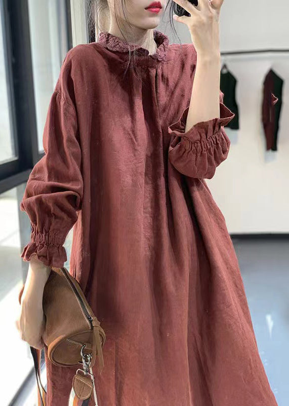 Bohemian Red Peter Pan Collar Lace Patchwork Cotton Dress Fall RU028