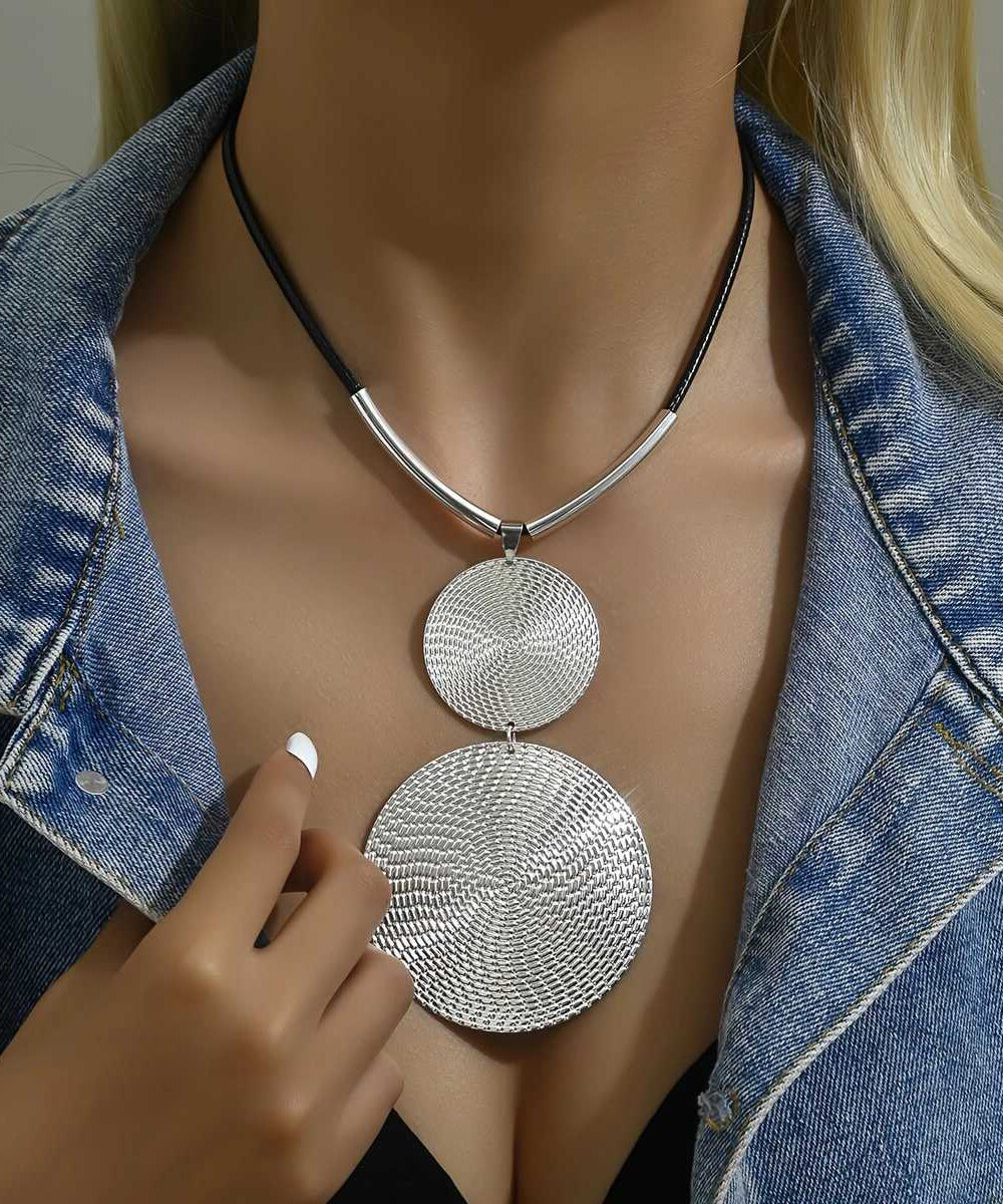 Asymmetrical Necklace Silk Bohemian Pendant Metal