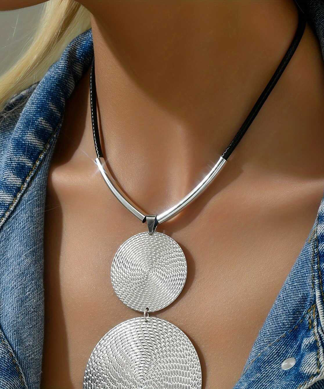 Asymmetrical Necklace Silk Bohemian Pendant Metal