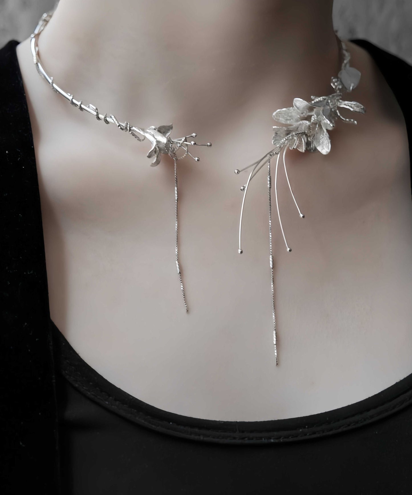 Bohemian Silk Sterling Silver Floral Tassel Choker PO030