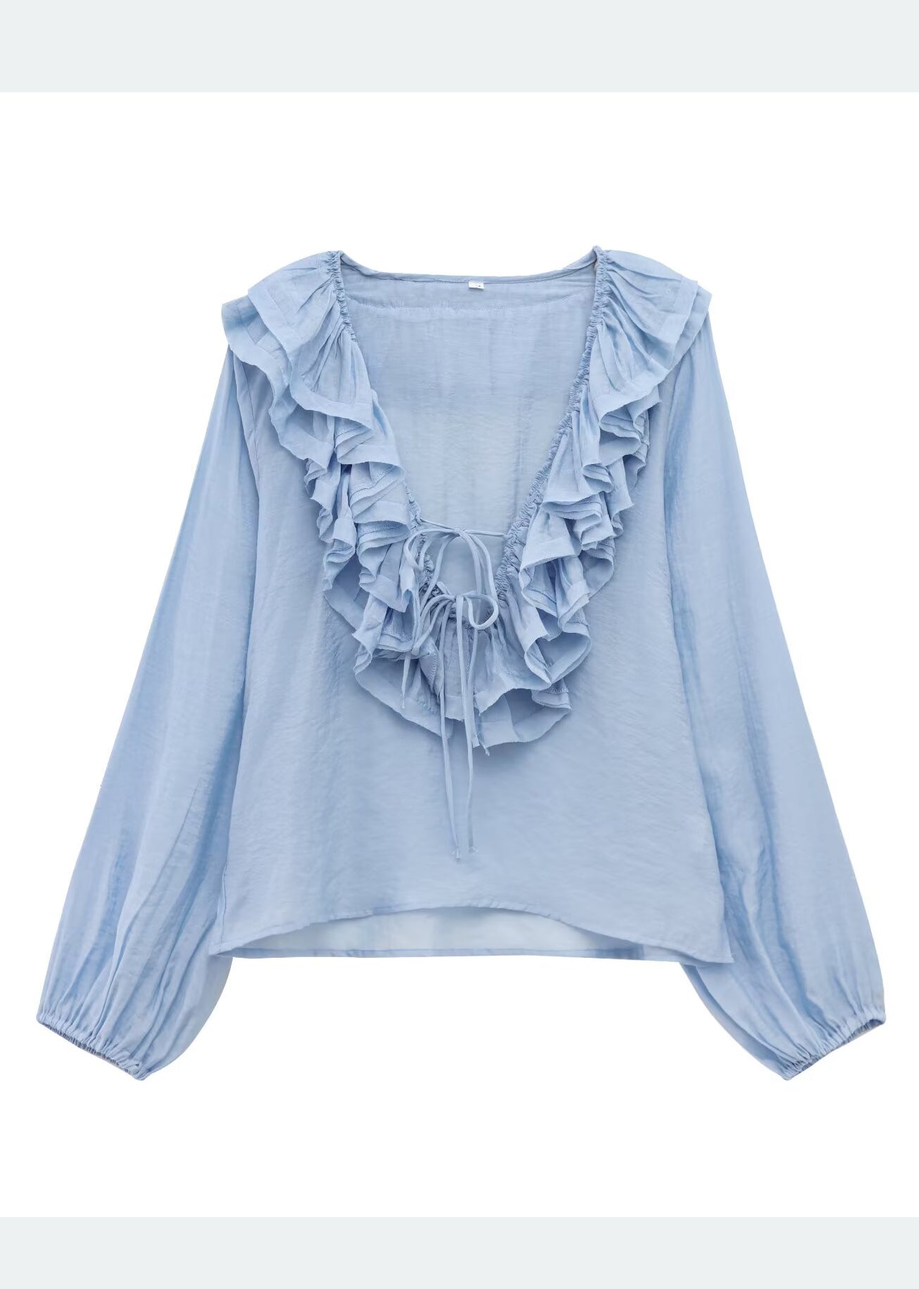 Sky Summer Cotton Blue Ruffled Tops Bohemian Shirt