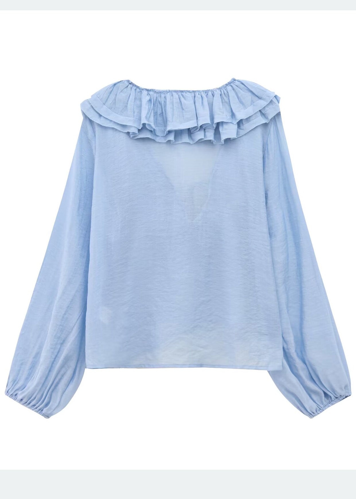 Sky Summer Cotton Blue Ruffled Tops Bohemian Shirt
