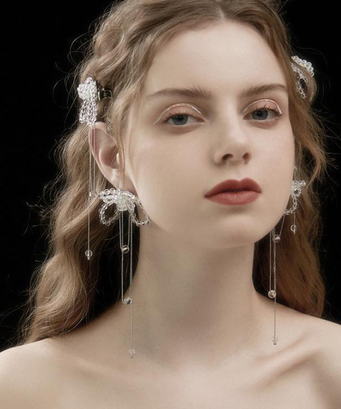 Butterfly Bohemian White Alloy Drop Tassel Crystal Earrings