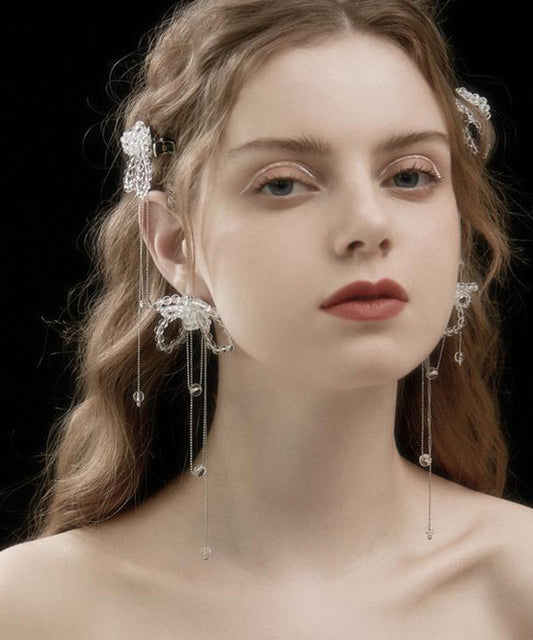 Butterfly Bohemian White Alloy Drop Tassel Crystal Earrings