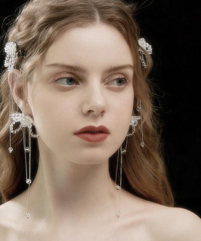 Butterfly Bohemian White Alloy Drop Tassel Crystal Earrings