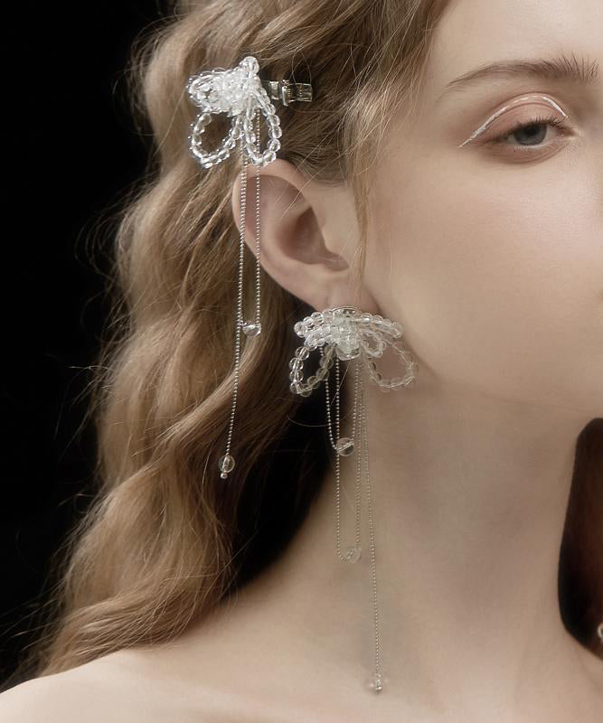 Butterfly Bohemian White Alloy Drop Tassel Crystal Earrings