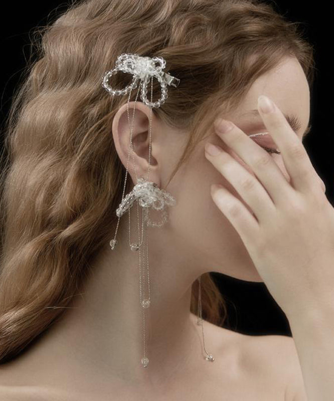 Butterfly Bohemian White Alloy Drop Tassel Crystal Earrings