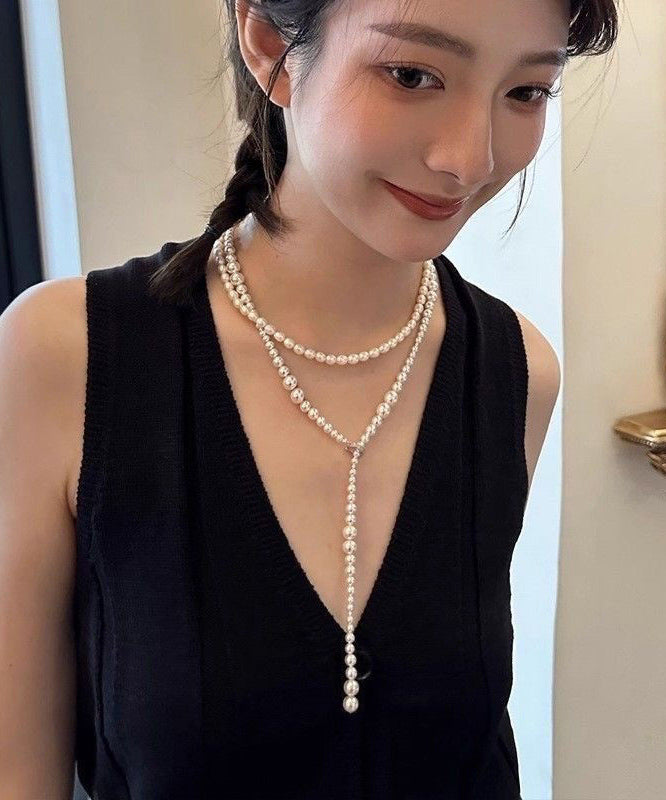 Beading Gratuated Bohemian White Alloy Bead Sweater Pearl