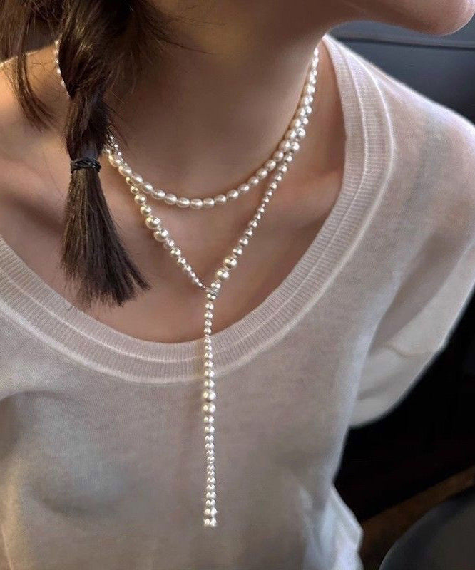 Beading Gratuated Bohemian White Alloy Bead Sweater Pearl
