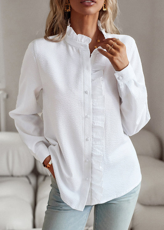 Solid White Bohemian Button Shirts Fall