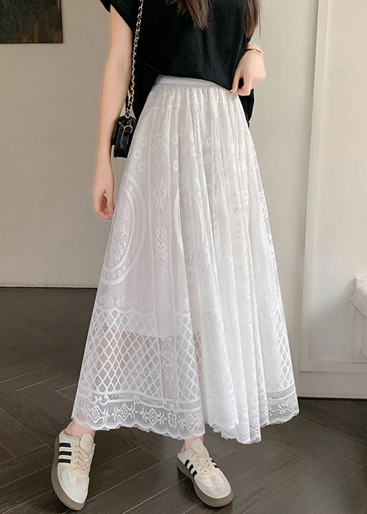 Hollow Out Skirt High Lace White Waist Bohemian