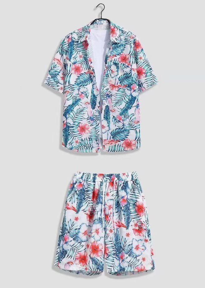 Bohemian Weiß Print Shirts Und Shorts Eis Seide Männer Zwei Stücke Set Sommer HG064