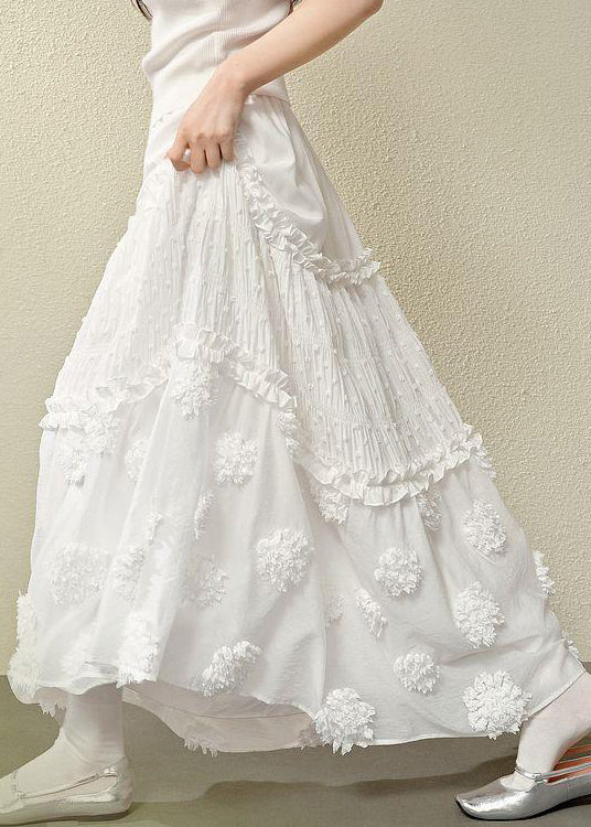 Cotton Ruffled Skirts Bohemian High Waist Summer White