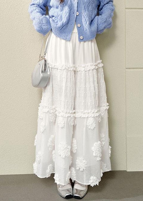 Cotton Ruffled Skirts Bohemian High Waist Summer White