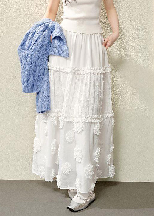 Cotton Ruffled Skirts Bohemian High Waist Summer White