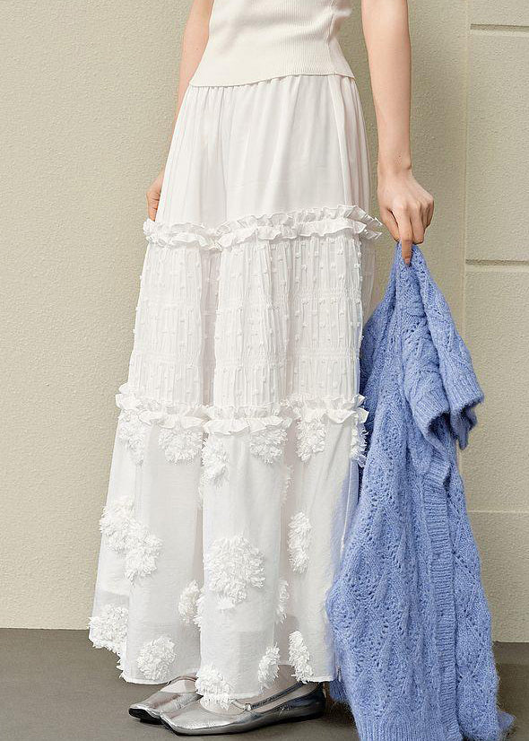 Cotton Ruffled Skirts Bohemian High Waist Summer White