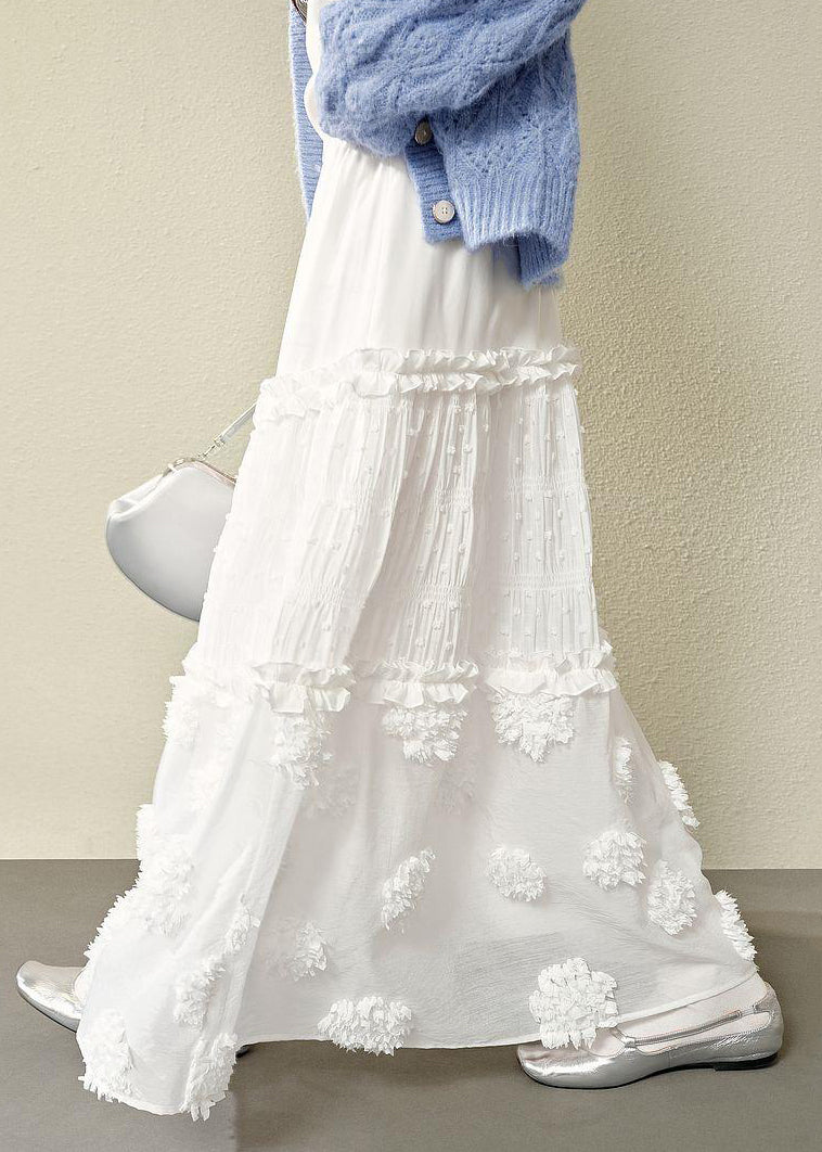 Cotton Ruffled Skirts Bohemian High Waist Summer White