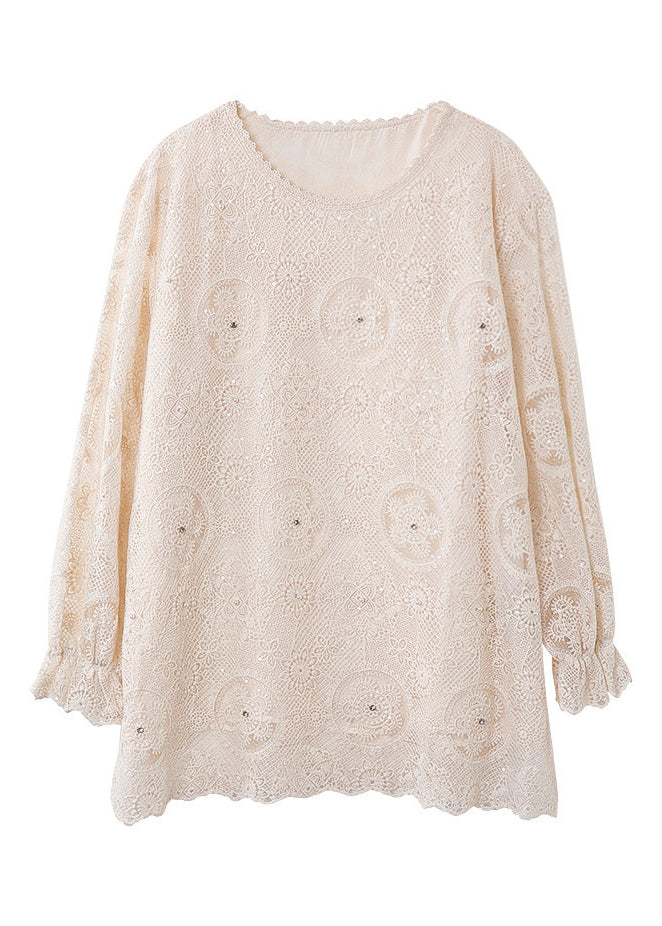 Top Chiffon Out Apricot Flare Embroidered Sleeve Boho Hollow