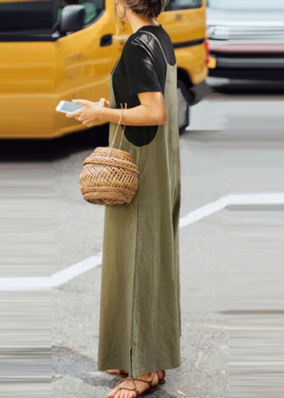 Green Boho Solid Army Slash Jumpsuit Neck Sleeveless
