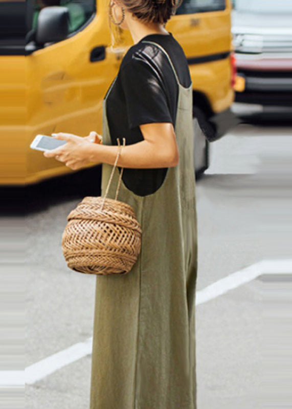 Green Boho Solid Army Slash Jumpsuit Neck Sleeveless