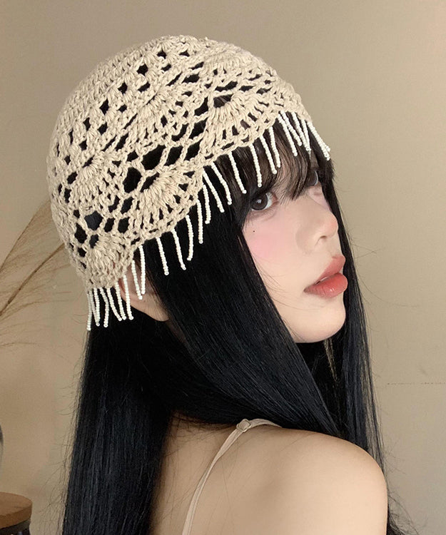 Boho Beige Tassel Hollow Out Knit Boonie Hat WI018