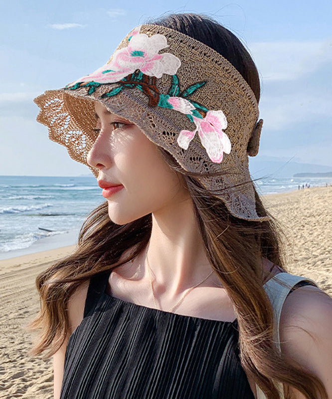 Boho Black Embroidery Hollow Out Beach Sun Hat YU1002