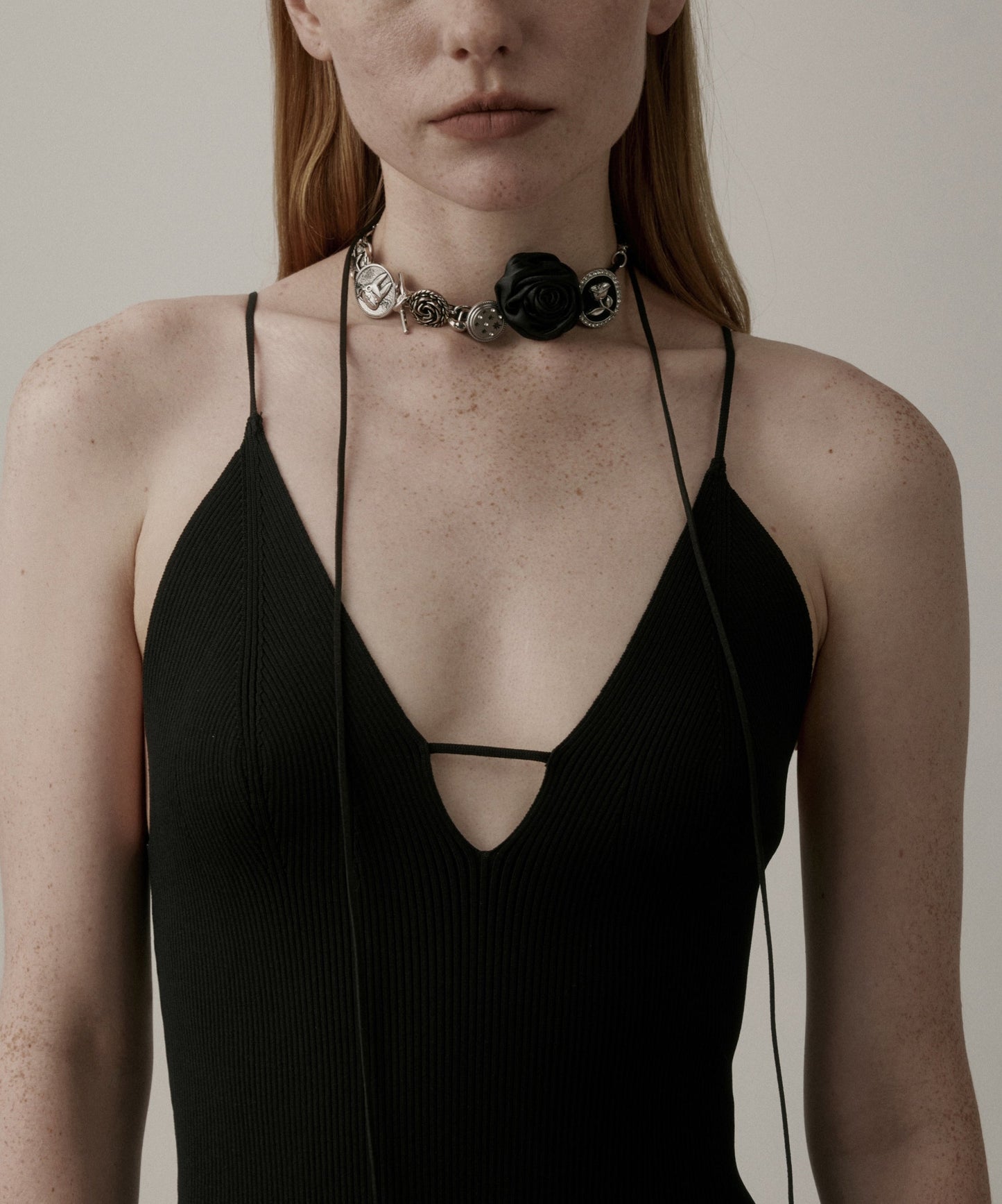 Boho Black Sterling Silver Rose Necklace YR011