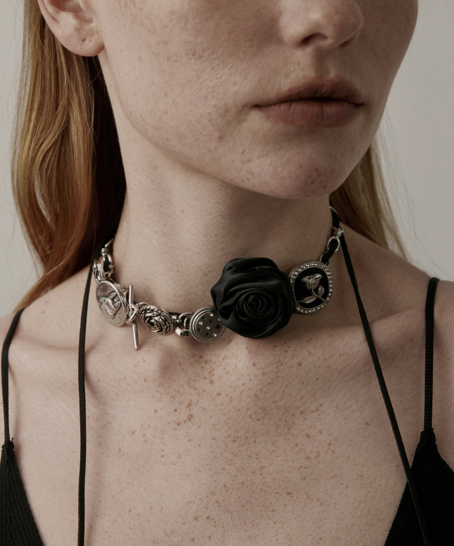 Boho Black Sterling Silver Rose Necklace YR011