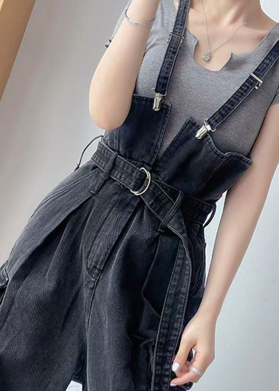Summer Denim Pockets Black Jumpsuit Tunic Overalls Boho