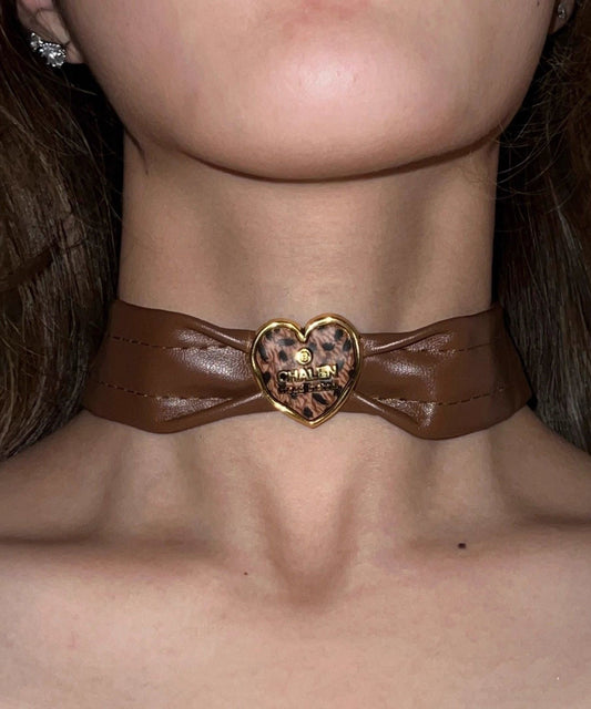 Boho Love Choker Leather Patchwork Brown