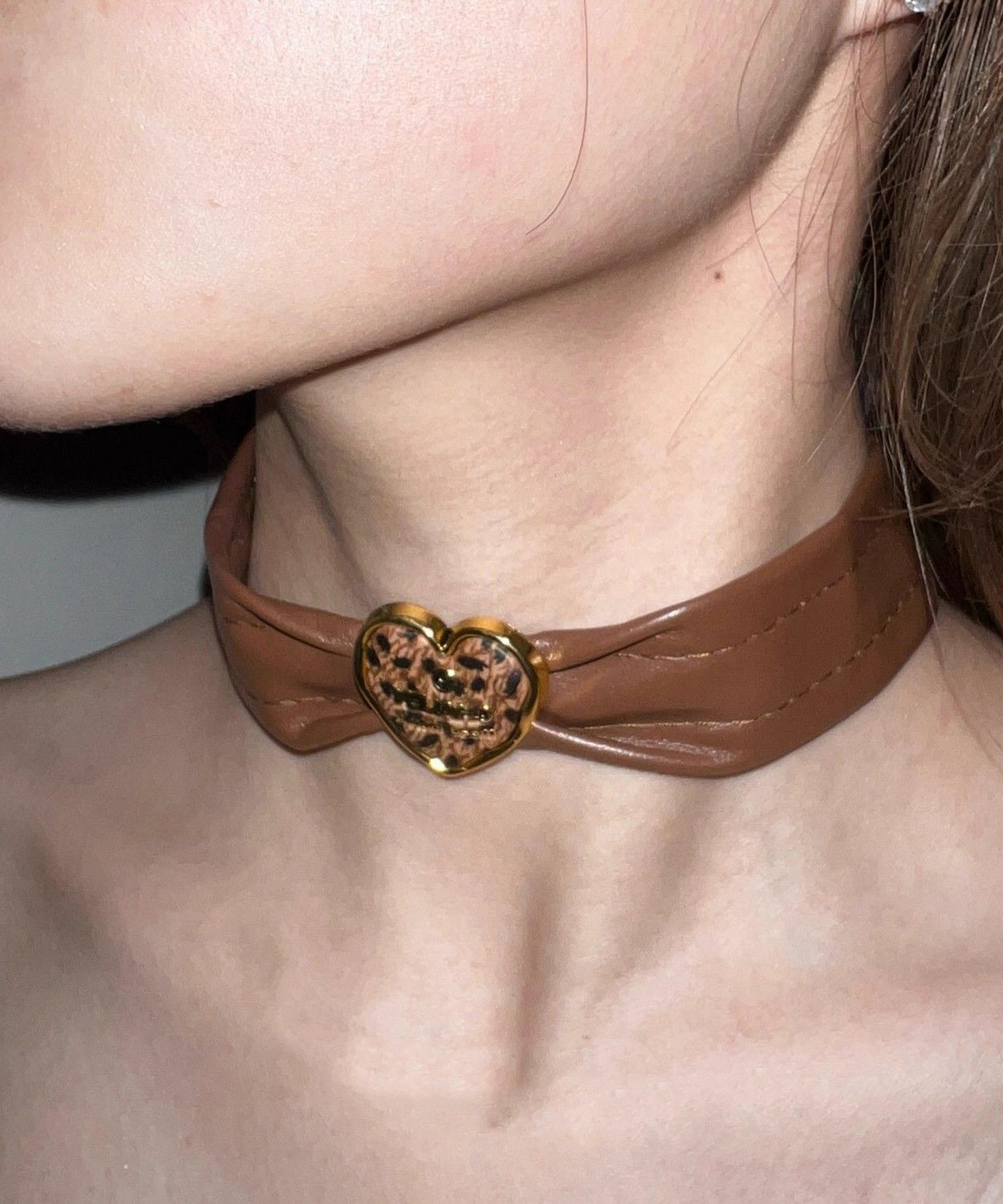 Boho Love Choker Leather Patchwork Brown