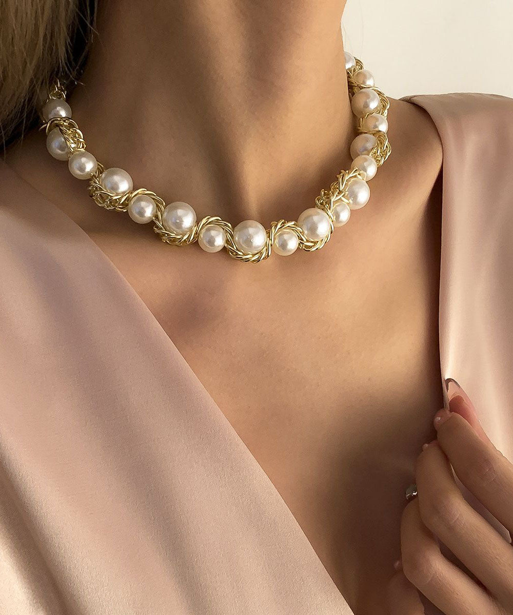 Boho Necklace Pearl Gratuated Alloy Gold Bead Copper