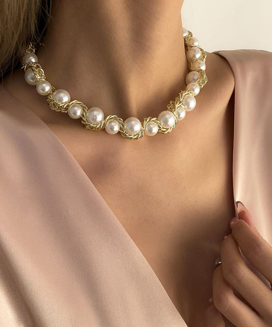 Boho Necklace Pearl Gratuated Alloy Gold Bead Copper