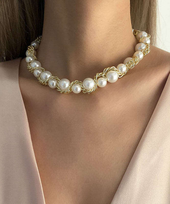 Boho Necklace Pearl Gratuated Alloy Gold Bead Copper