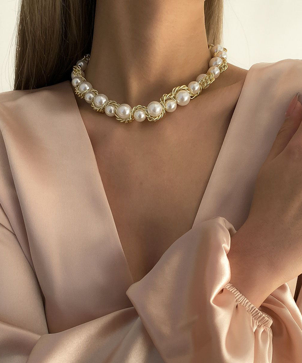 Boho Necklace Pearl Gratuated Alloy Gold Bead Copper