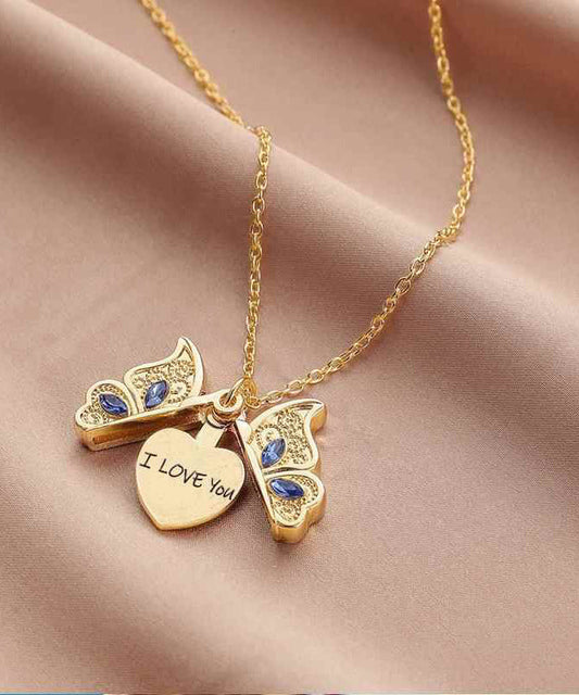 Love You Gold Zircon I Copper Pendant Boho Alloy Butterfly