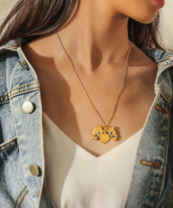 Love You Gold Zircon I Copper Pendant Boho Alloy Butterfly