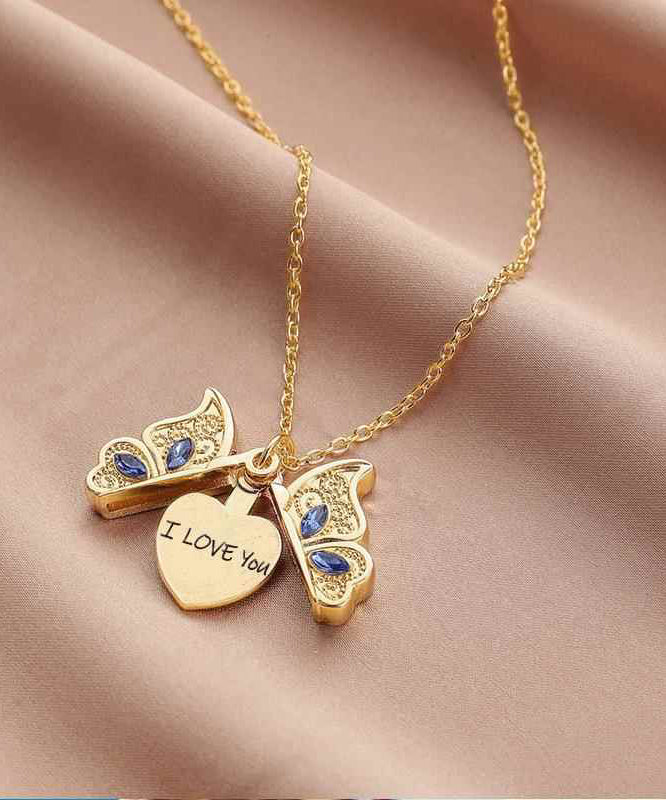 Love You Gold Zircon I Copper Pendant Boho Alloy Butterfly