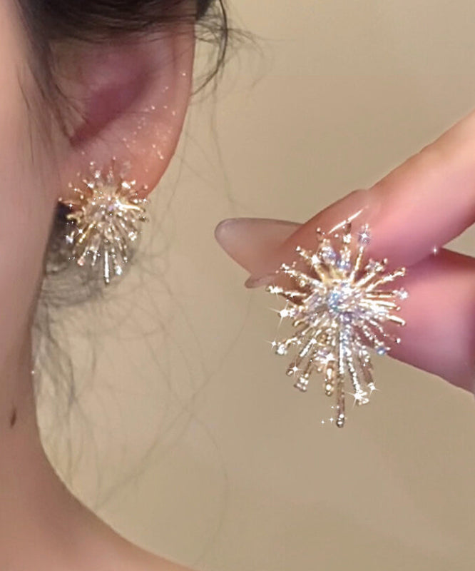 Silver Gold Zircon Earrings Fireworks Sterling Overgild Stud Boho